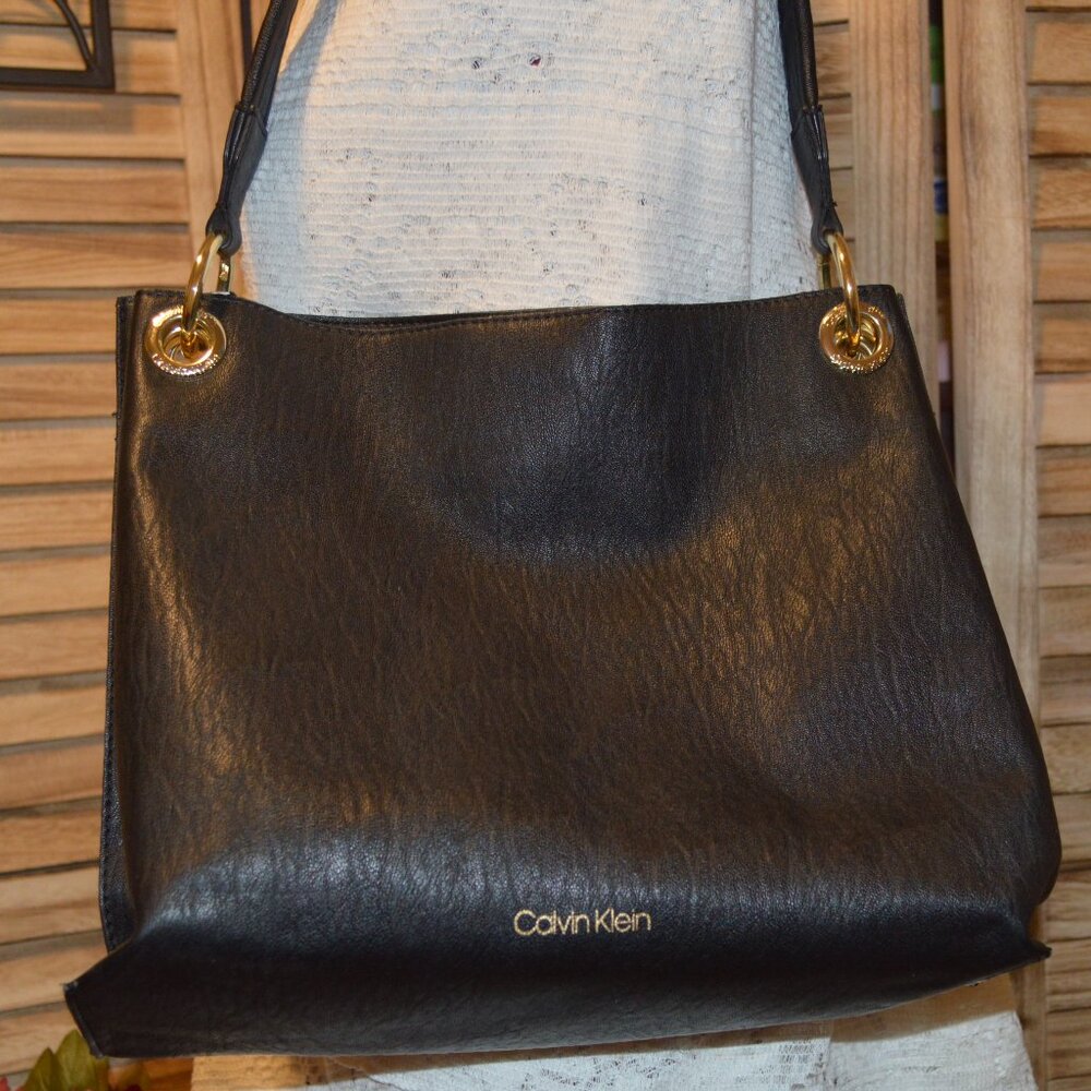 Calvin Klein Faux Leather Black Tote Choice of Strap Wristlet Inside
